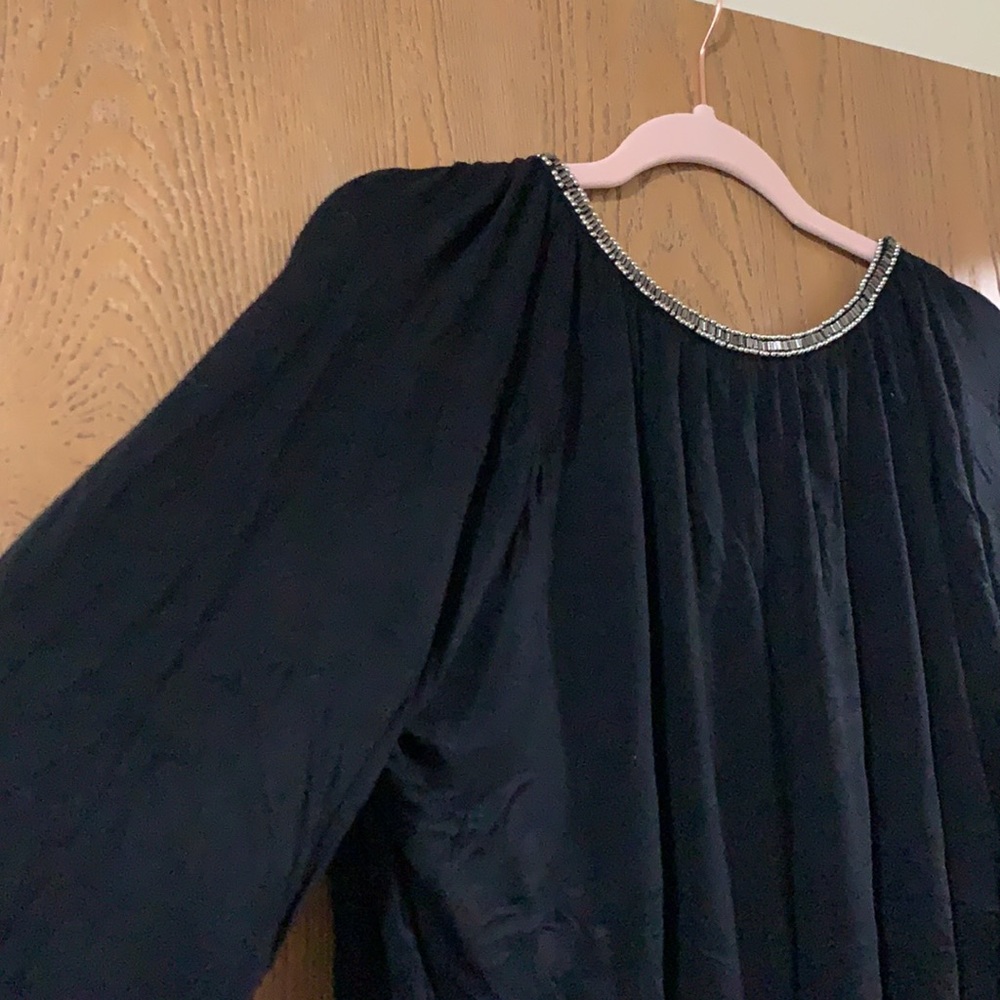 ▪️ ROSE + OLIVE ▪️ Black Peasant Top with Shiny Beading - Picture 2 of 11